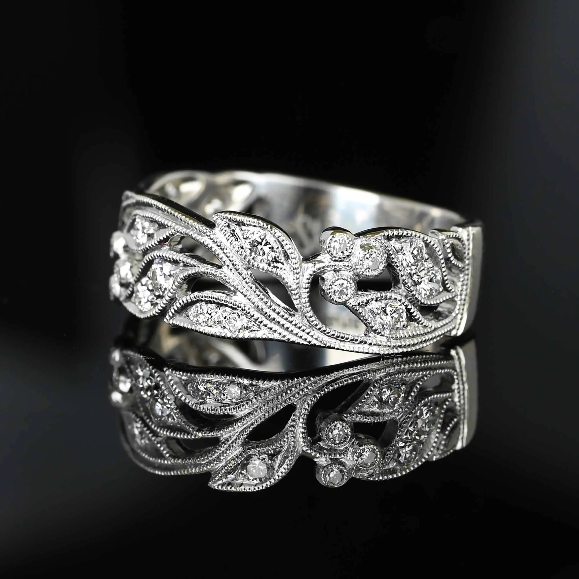 Shane & Co Wide 14K White Gold Diamond Ring Band