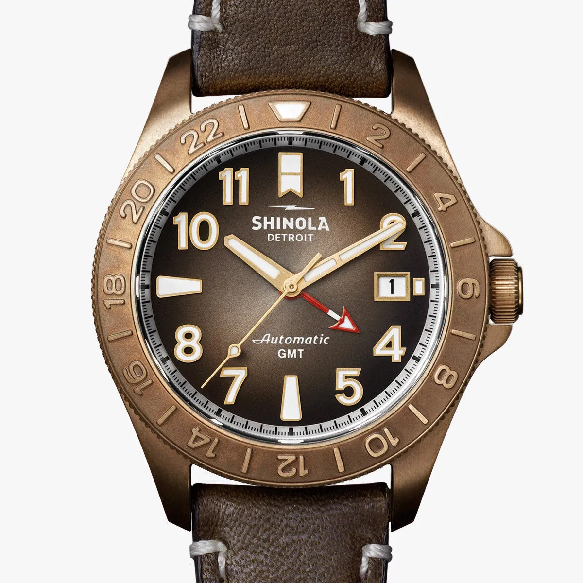 Shinola 40MM Bronze Monster GMT Set Automatic Brown Dial Extra NATO Strap Watch S0120273328