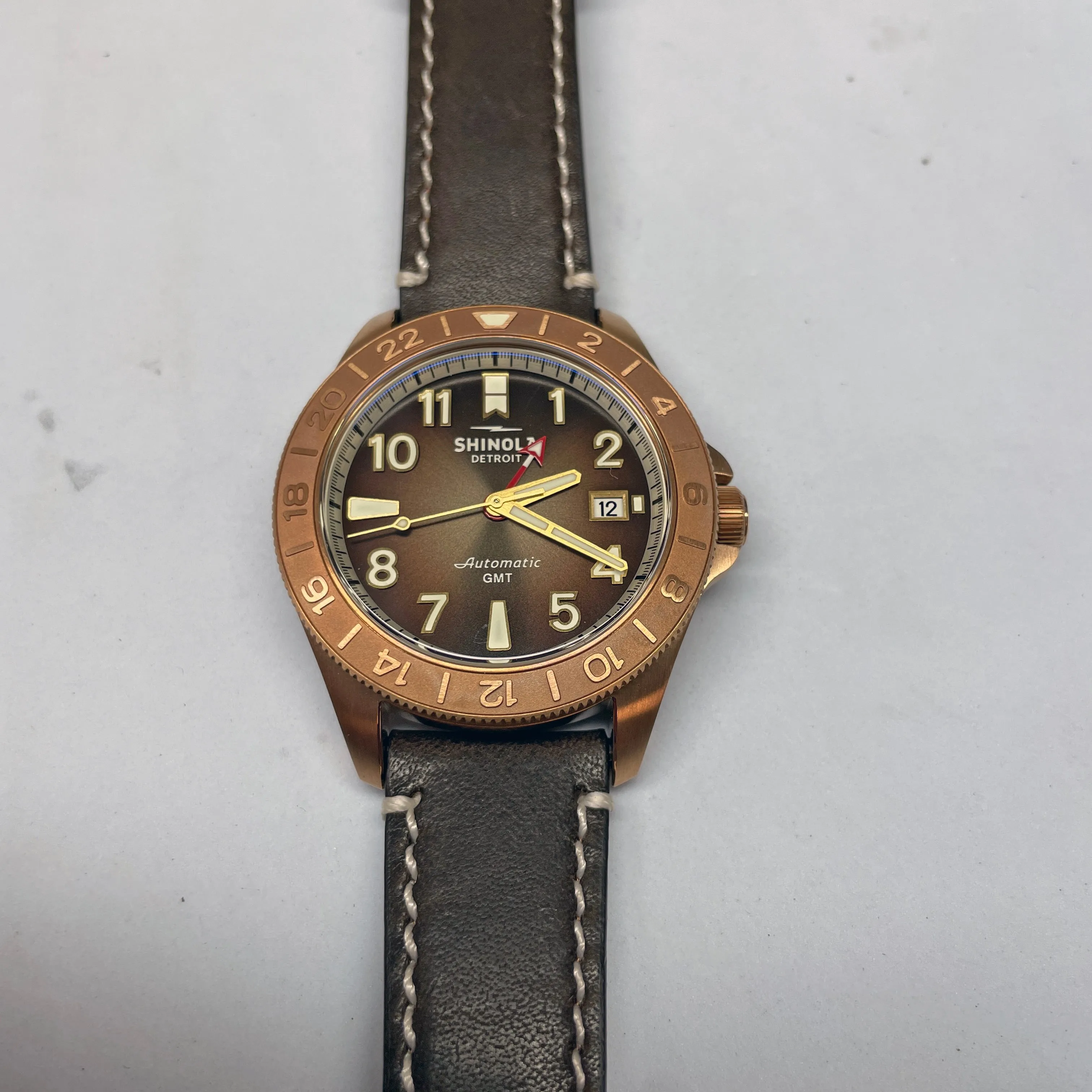 Shinola 40MM Bronze Monster GMT Set Automatic Brown Dial Extra NATO Strap Watch S0120273328