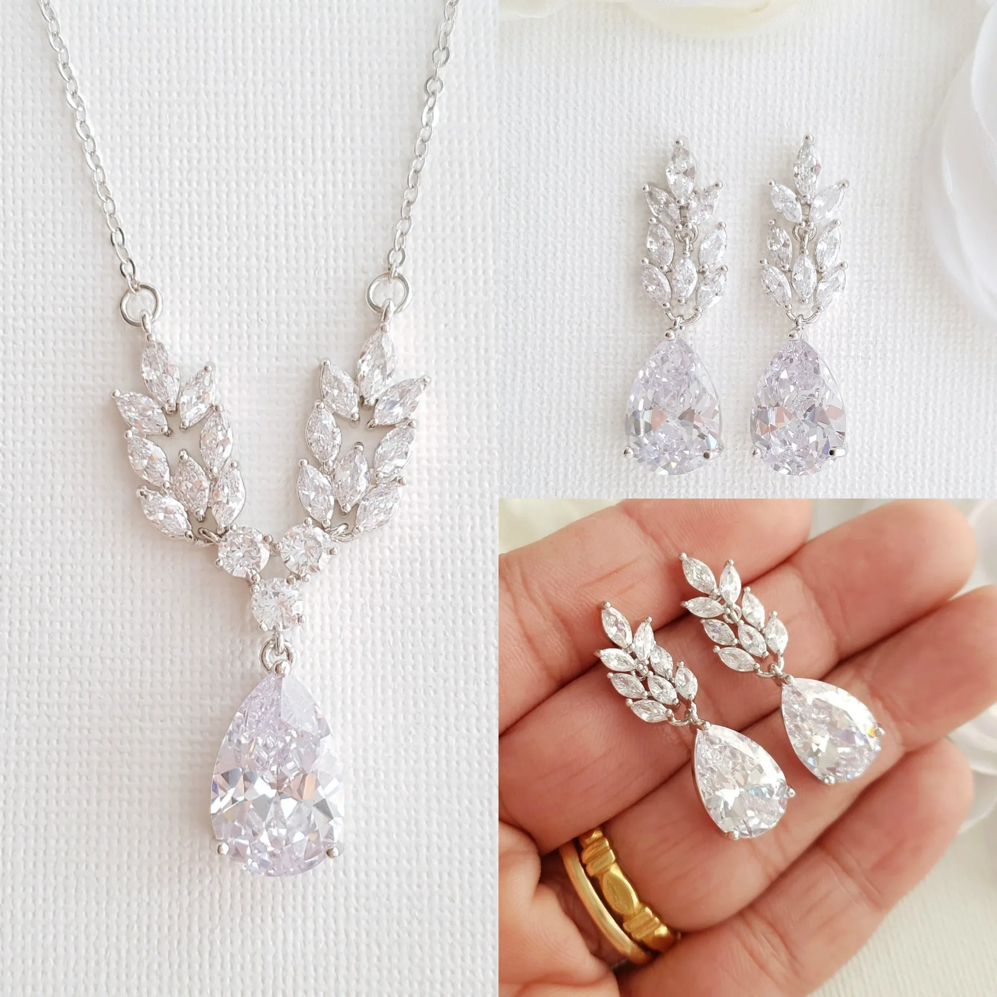 Silver CZ Wedding Set-Willow