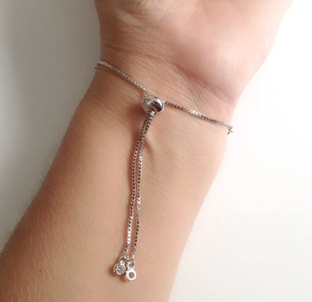 Silver Plated Evil Eye Bracelet, CZ Adjustable Bolo Bracelet