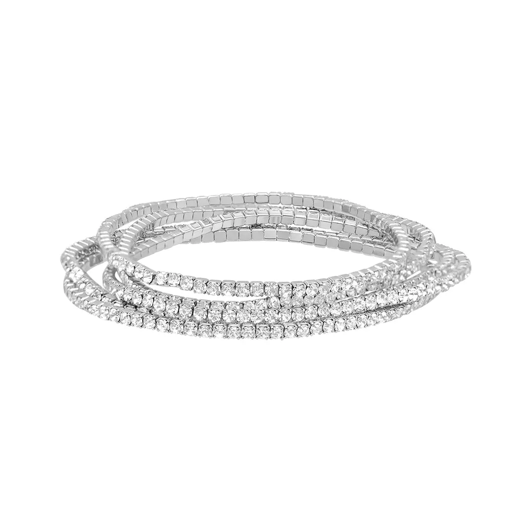 Silver Plated Multi Stretch Crystal Bracelet Set