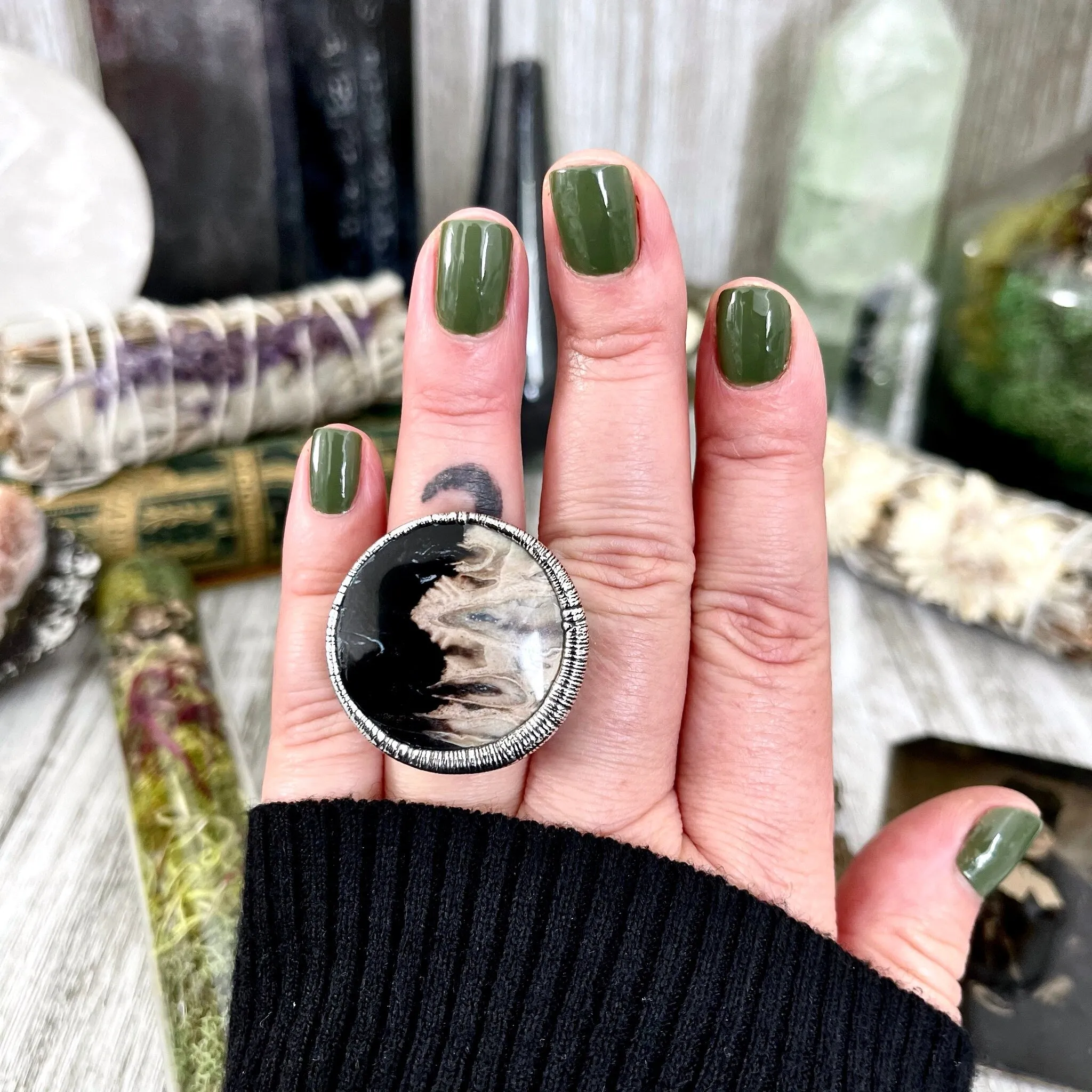 Size 6.5 Large Fossilized Palm Root Statement Ring in Fine Silver / Foxlark Collection - One of a Kind