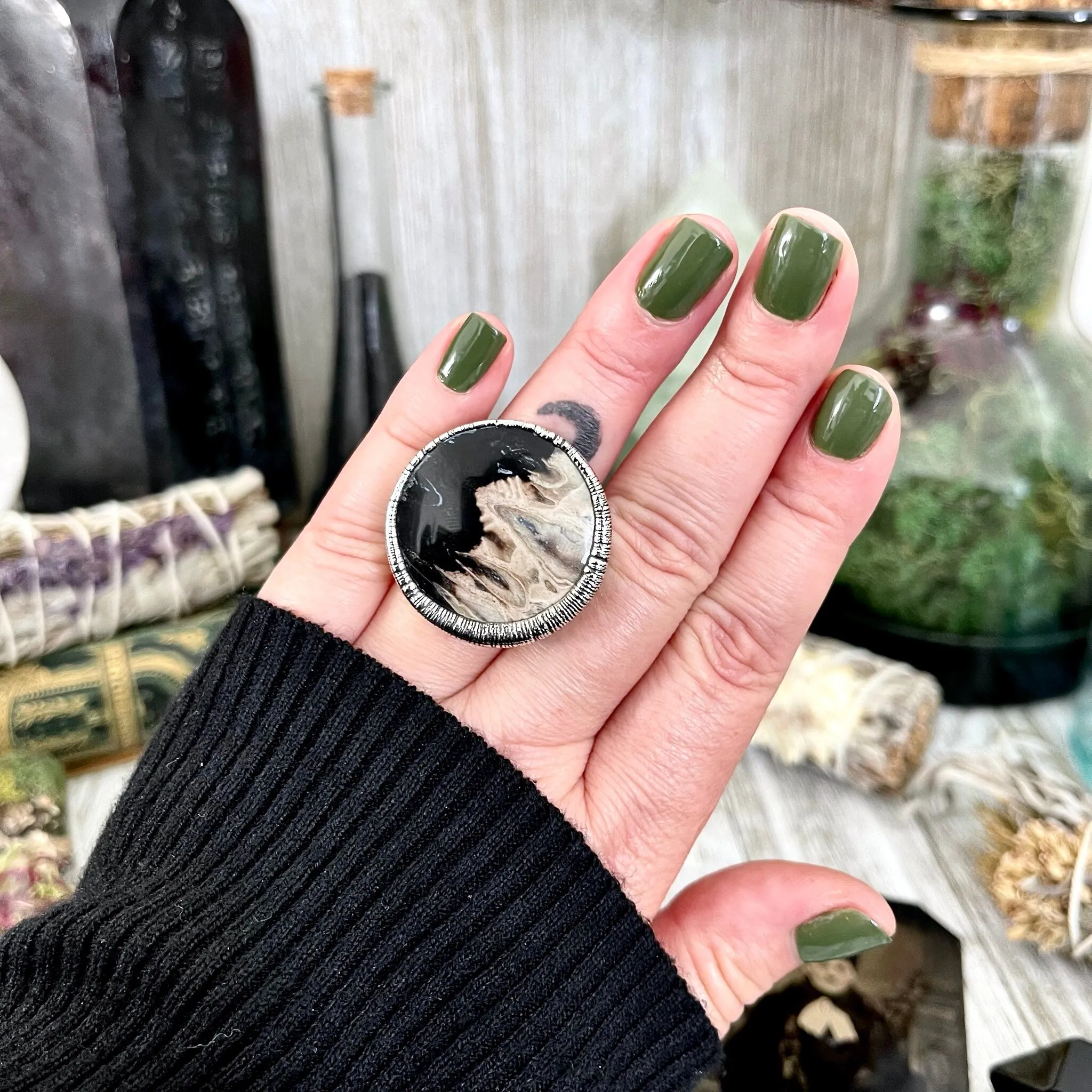 Size 6.5 Large Fossilized Palm Root Statement Ring in Fine Silver / Foxlark Collection - One of a Kind