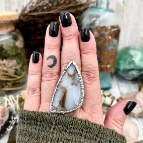 Size 8 Silver Montana Moss Agate Statement Ring /  Large Crystal Bohemian Dendritic Agate Ring