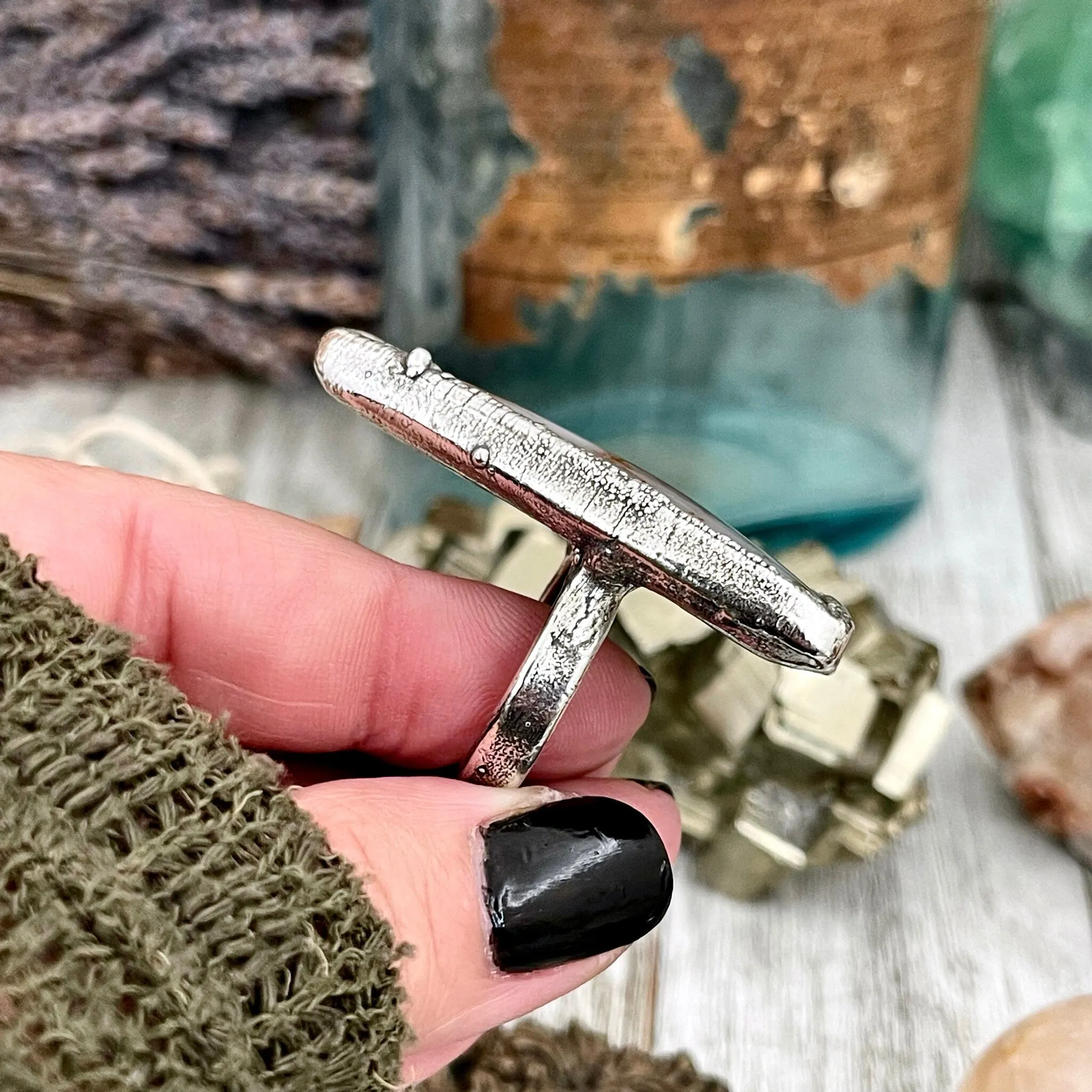 Size 8 Silver Montana Moss Agate Statement Ring /  Large Crystal Bohemian Dendritic Agate Ring