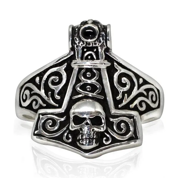 Skull Mjolnir Ring - Sterling Silver