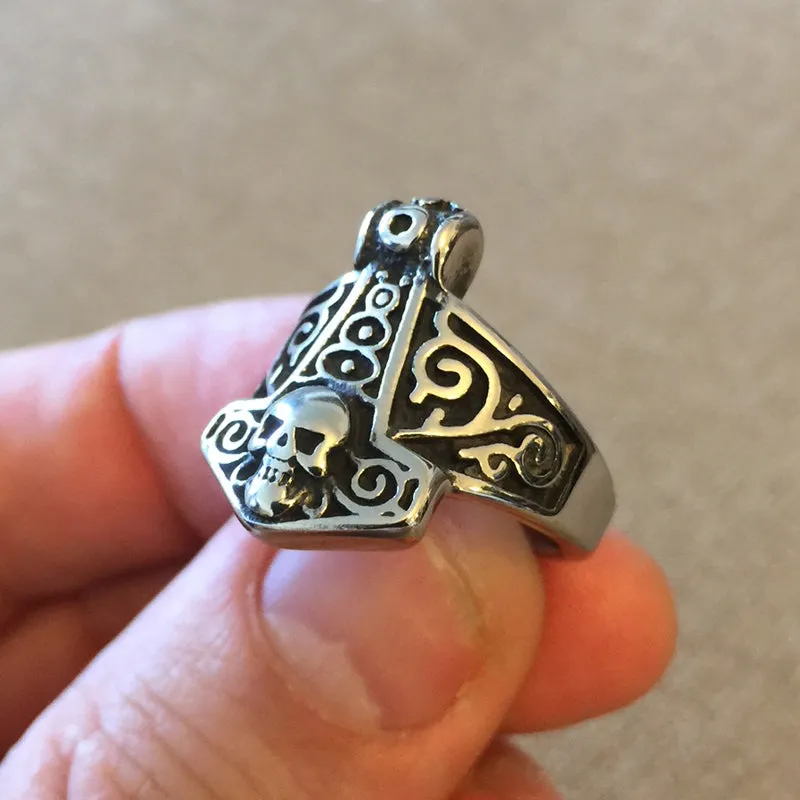 Skull Mjolnir Ring - Sterling Silver