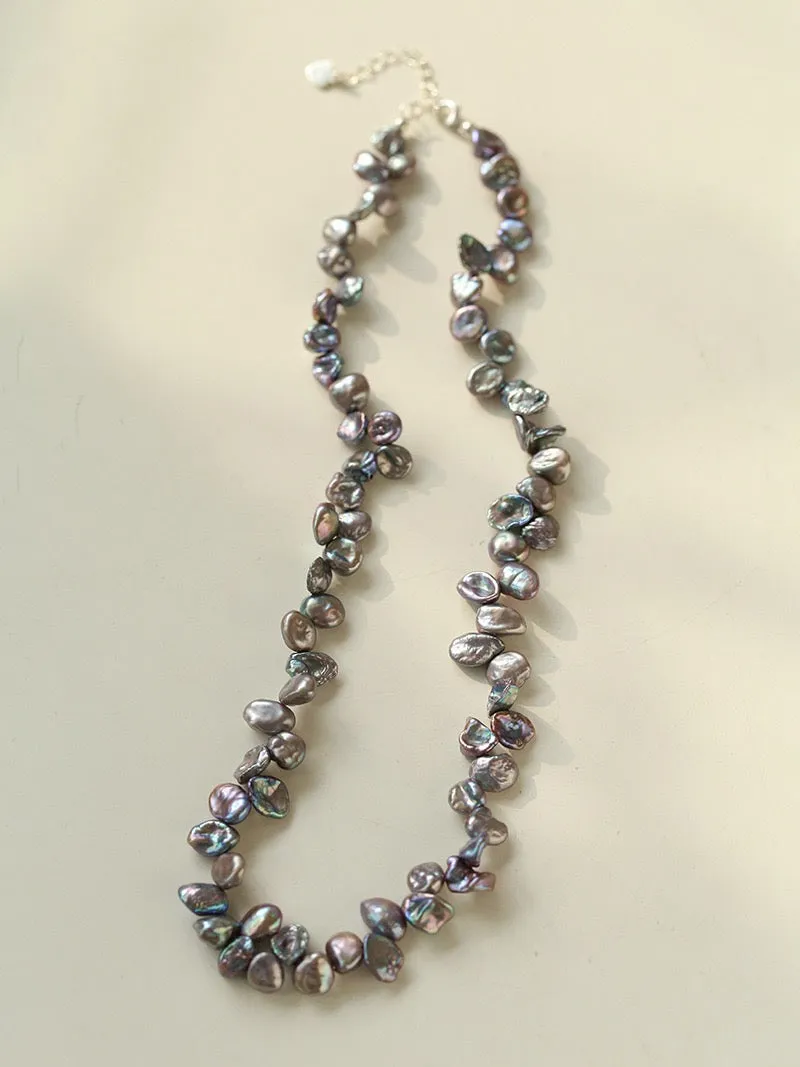 Sleek Gray Petal Pearl Necklace