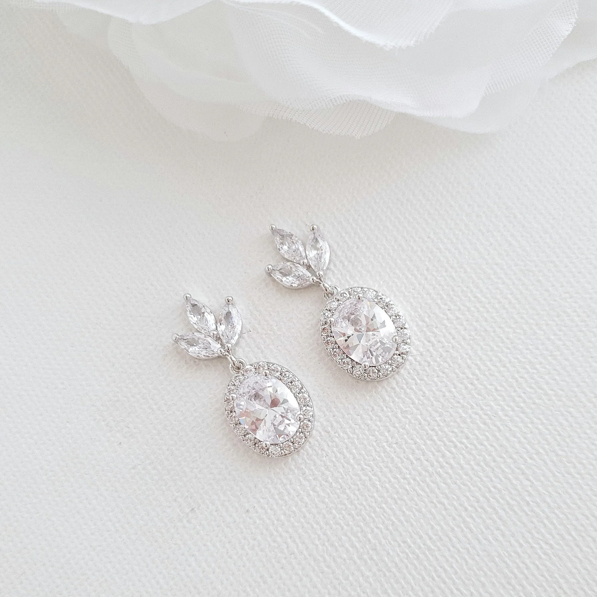 Small Bridal Earrings With Oval Crystals & Rose Gold- Emily