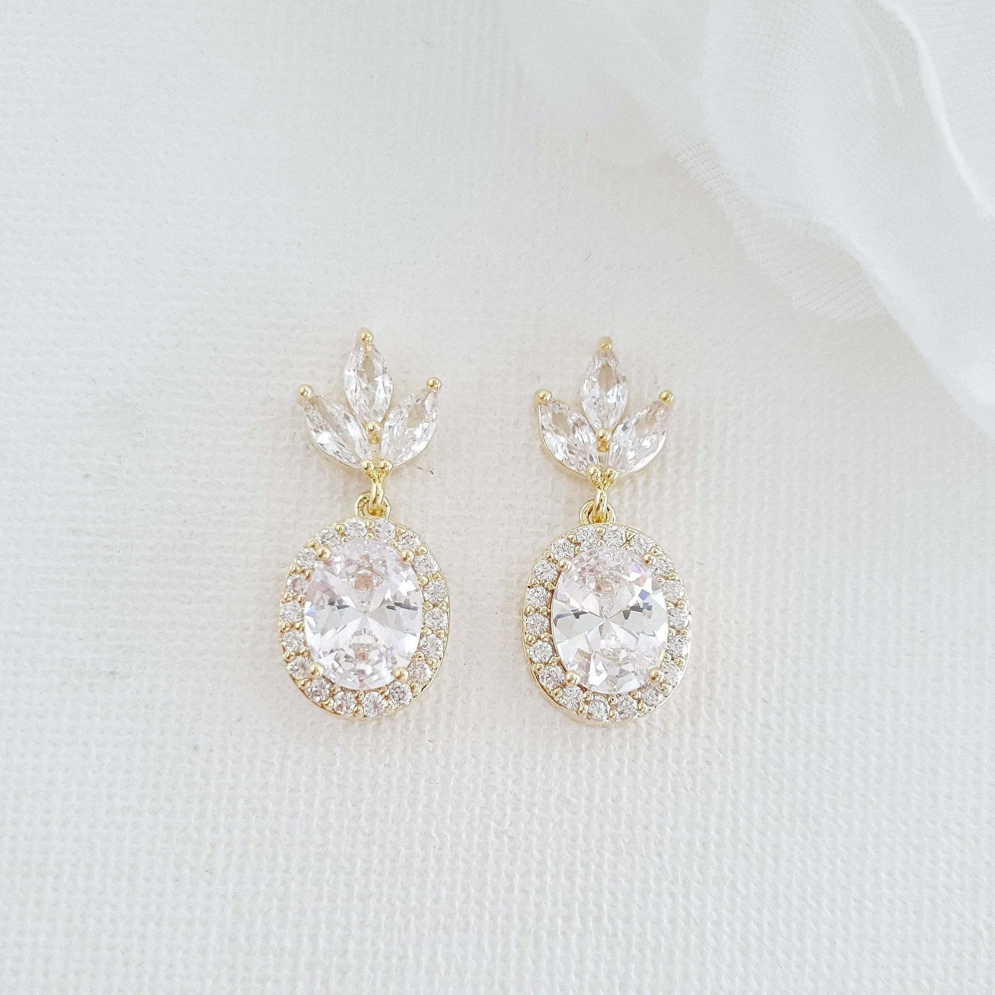 Small Bridal Earrings With Oval Crystals & Rose Gold- Emily