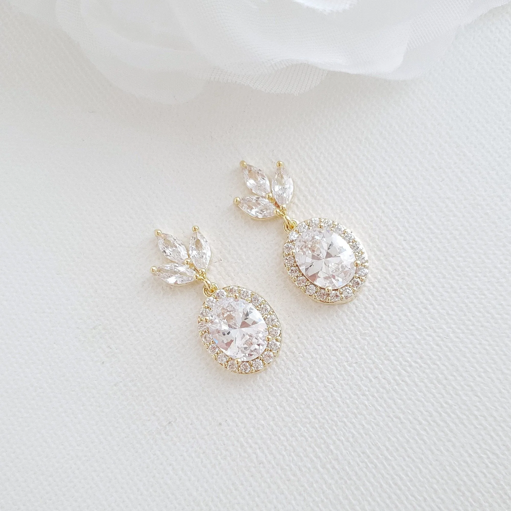 Small Bridal Earrings With Oval Crystals & Rose Gold- Emily