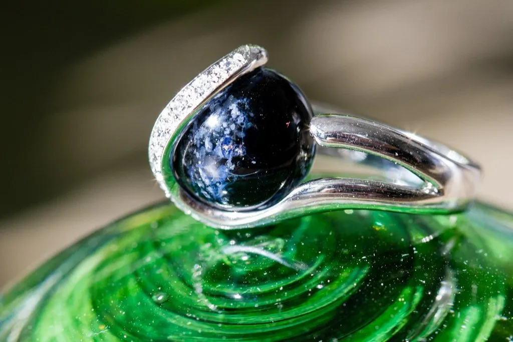 Sparkle Ring with 12mm Glass Marble Infused with Cremains