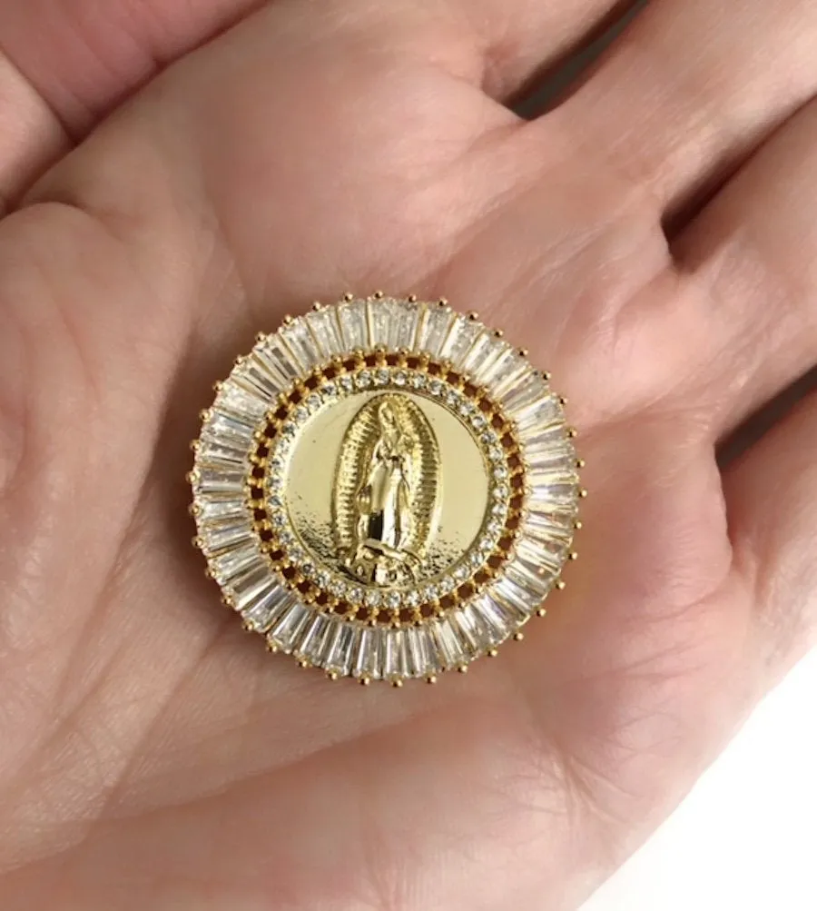 Sparkling Necklace, Our Lady Of Guadalupe Medal, Cubic Zirconia Gold Pendant, Virgen de Guadalupe Pendant, Religious Jewelry, Christmas Gift