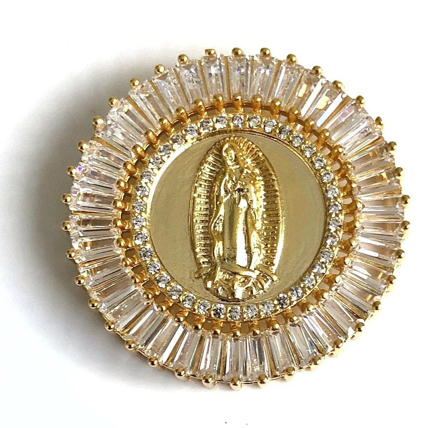 Sparkling Necklace, Our Lady Of Guadalupe Medal, Cubic Zirconia Gold Pendant, Virgen de Guadalupe Pendant, Religious Jewelry, Christmas Gift