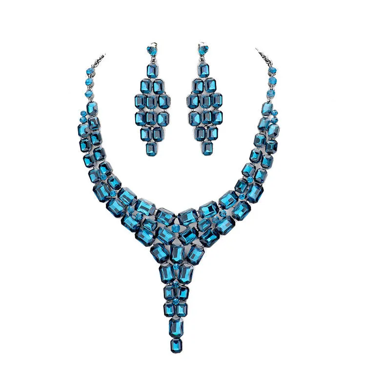 Special Occasion Crystal Statement Drop Evening Necklace