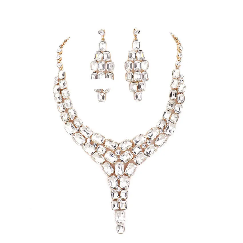 Special Occasion Crystal Statement Drop Evening Necklace