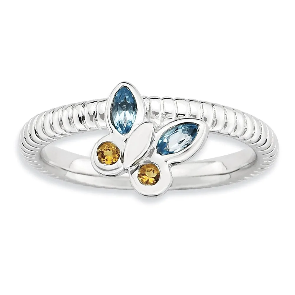 Stackable Expressions Blue Topaz & Citrine Butterfly Ring in Sterling Silver