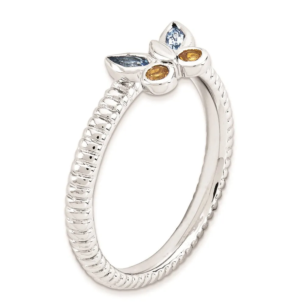 Stackable Expressions Blue Topaz & Citrine Butterfly Ring in Sterling Silver