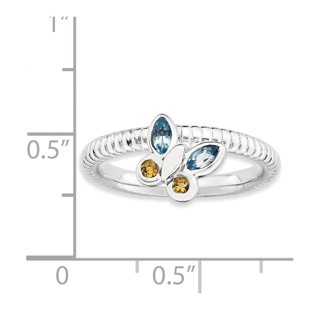 Stackable Expressions Blue Topaz & Citrine Butterfly Ring in Sterling Silver