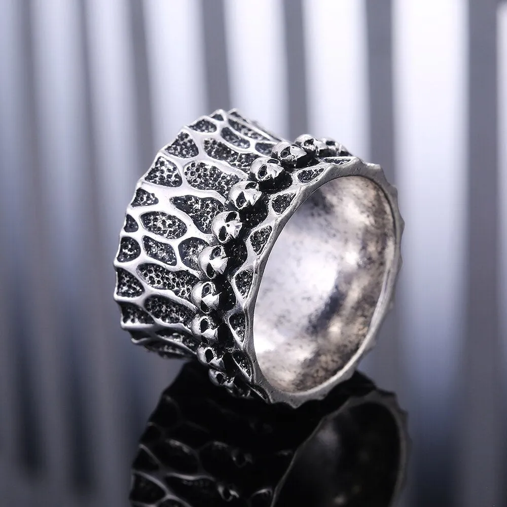 Stainless Steel Gothic Multi-Skull Hammered Band Ring