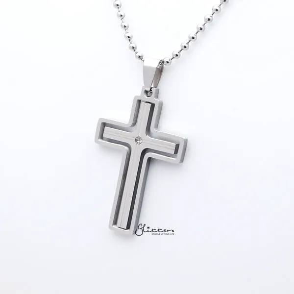 Stainless Steel Two Tone Cross with Rotatable Cross Pendant