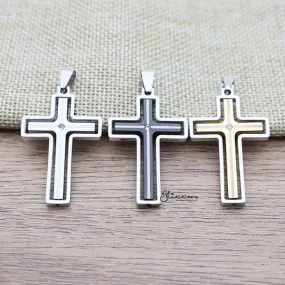 Stainless Steel Two Tone Cross with Rotatable Cross Pendant