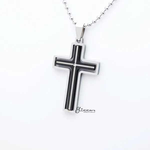 Stainless Steel Two Tone Cross with Rotatable Cross Pendant