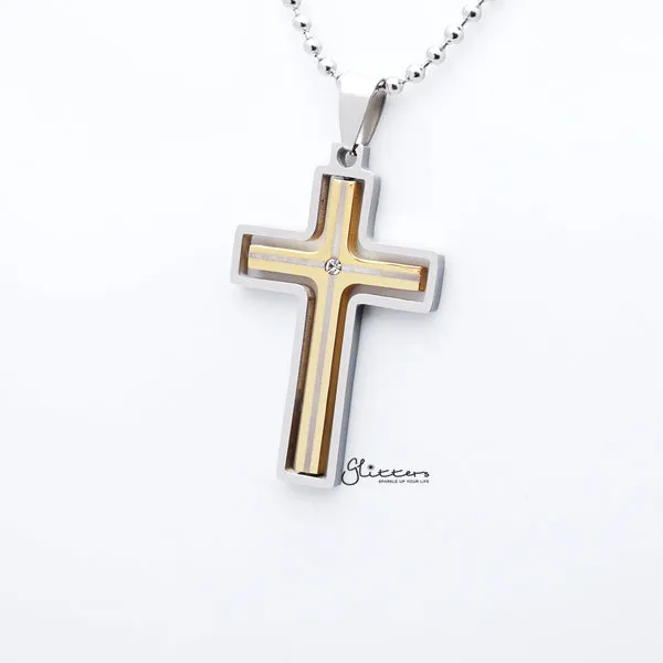 Stainless Steel Two Tone Cross with Rotatable Cross Pendant