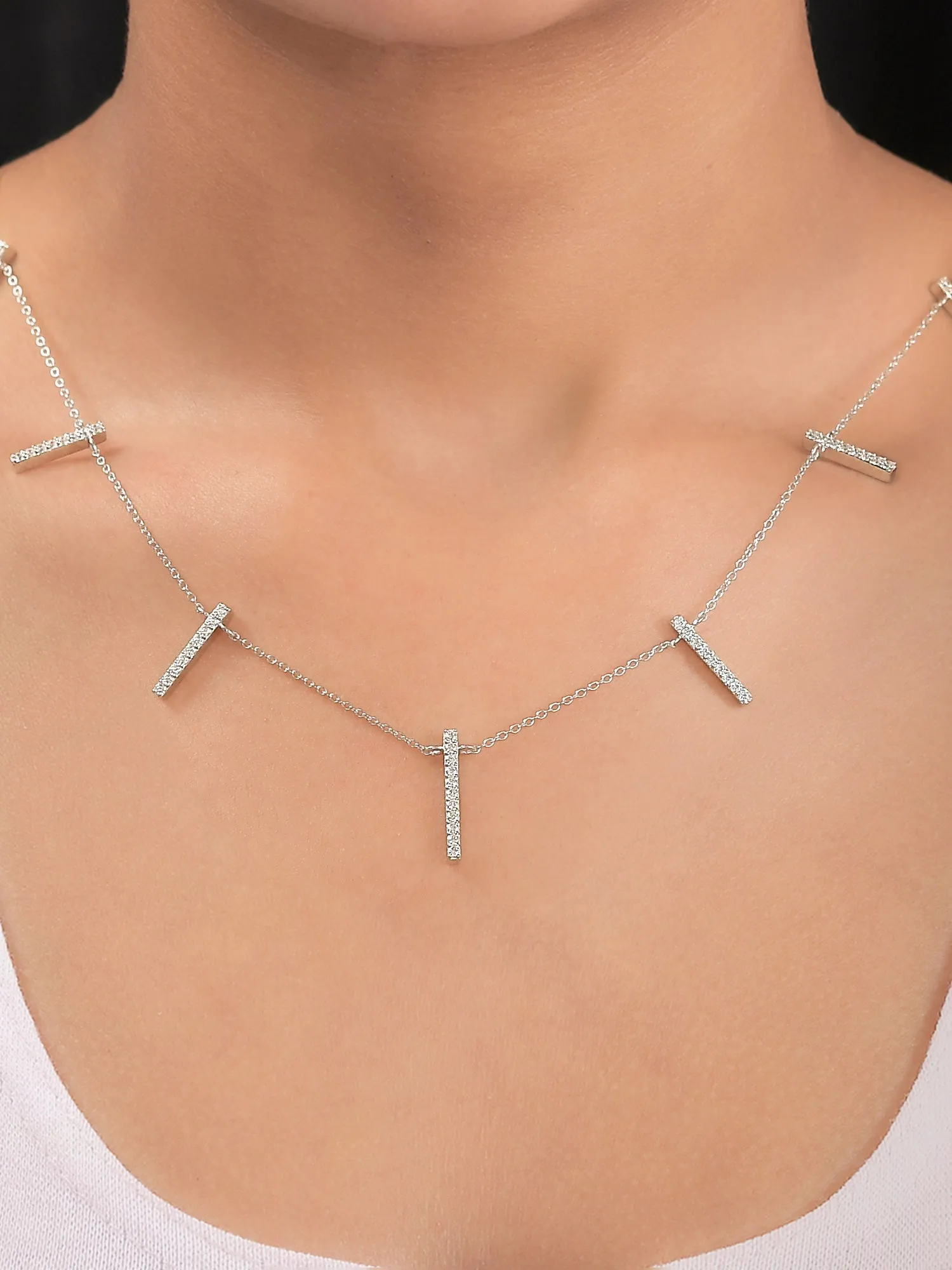 Station Choker Necklace For Women In Silver