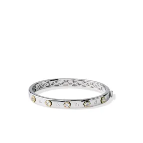 Sterling Silver 18K Solid Gold White Sapphire Modern Love Bangle Bracelet