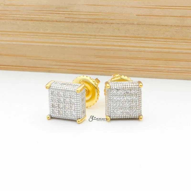 Sterling Silver C.Z Paved Square Prong Stud Earrings