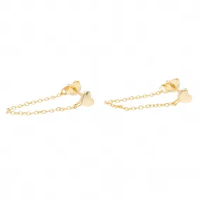 Sterling Silver Heart with Chain Stud Earrings - Gold