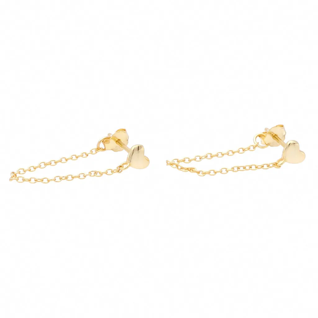 Sterling Silver Heart with Chain Stud Earrings - Gold