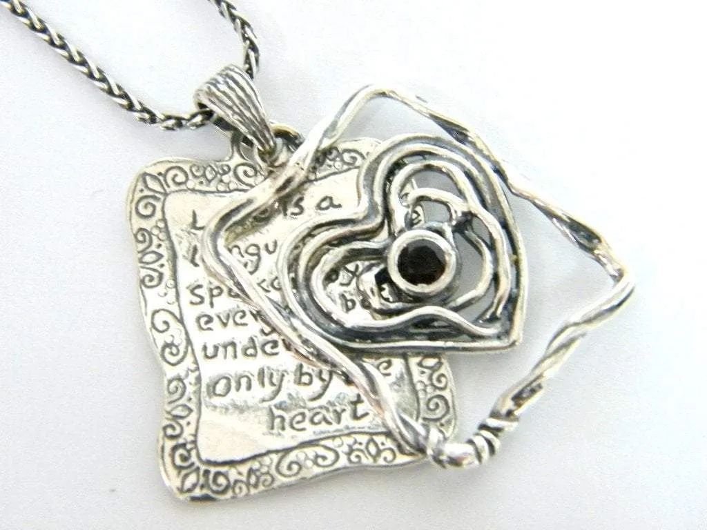 Sterling silver Love necklace bohemian design Israeli Love Message Pendant