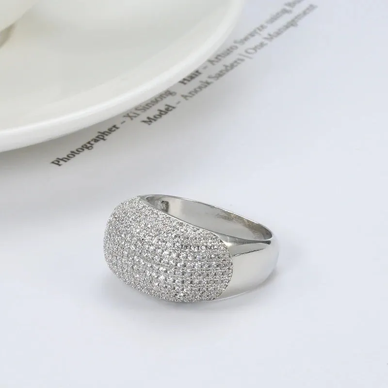 Sterling Silver Micro-Pave Dome Wedding Band Ring