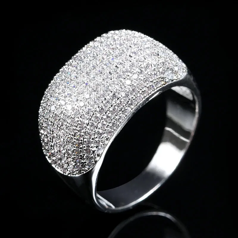 Sterling Silver Micro-Pave Dome Wedding Band Ring