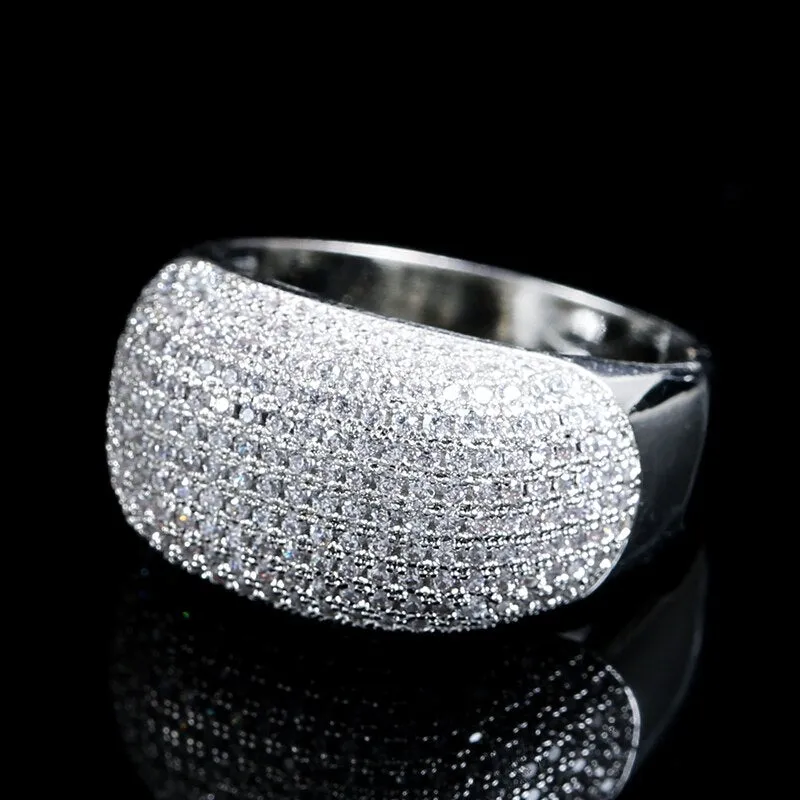 Sterling Silver Micro-Pave Dome Wedding Band Ring