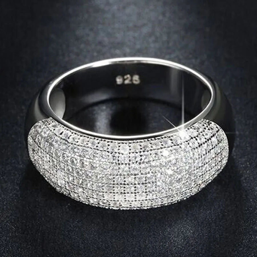 Sterling Silver Micro-Pave Dome Wedding Band Ring