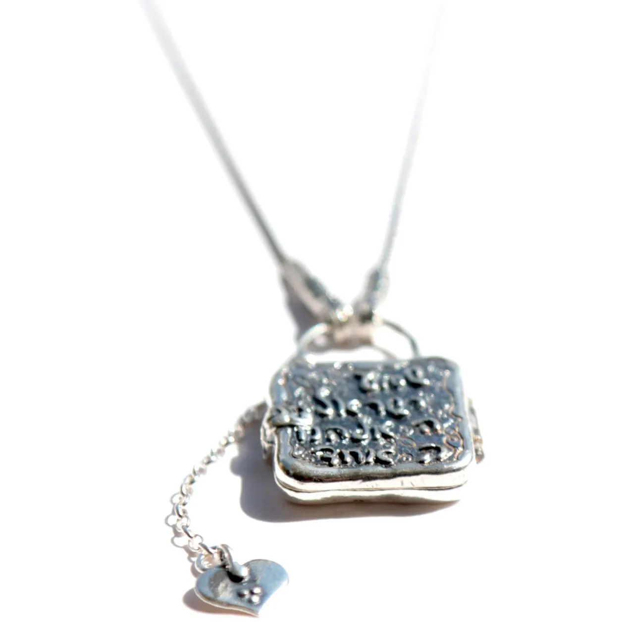 Sterling Silver necklace locket engraved with Shma Israel Prayer with a charm heart adorable jewelry