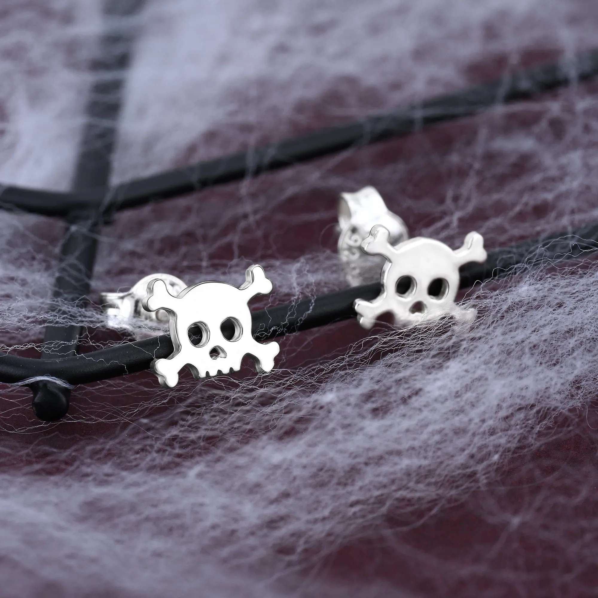 Sterling Silver Pirate Skull Stud Earrings