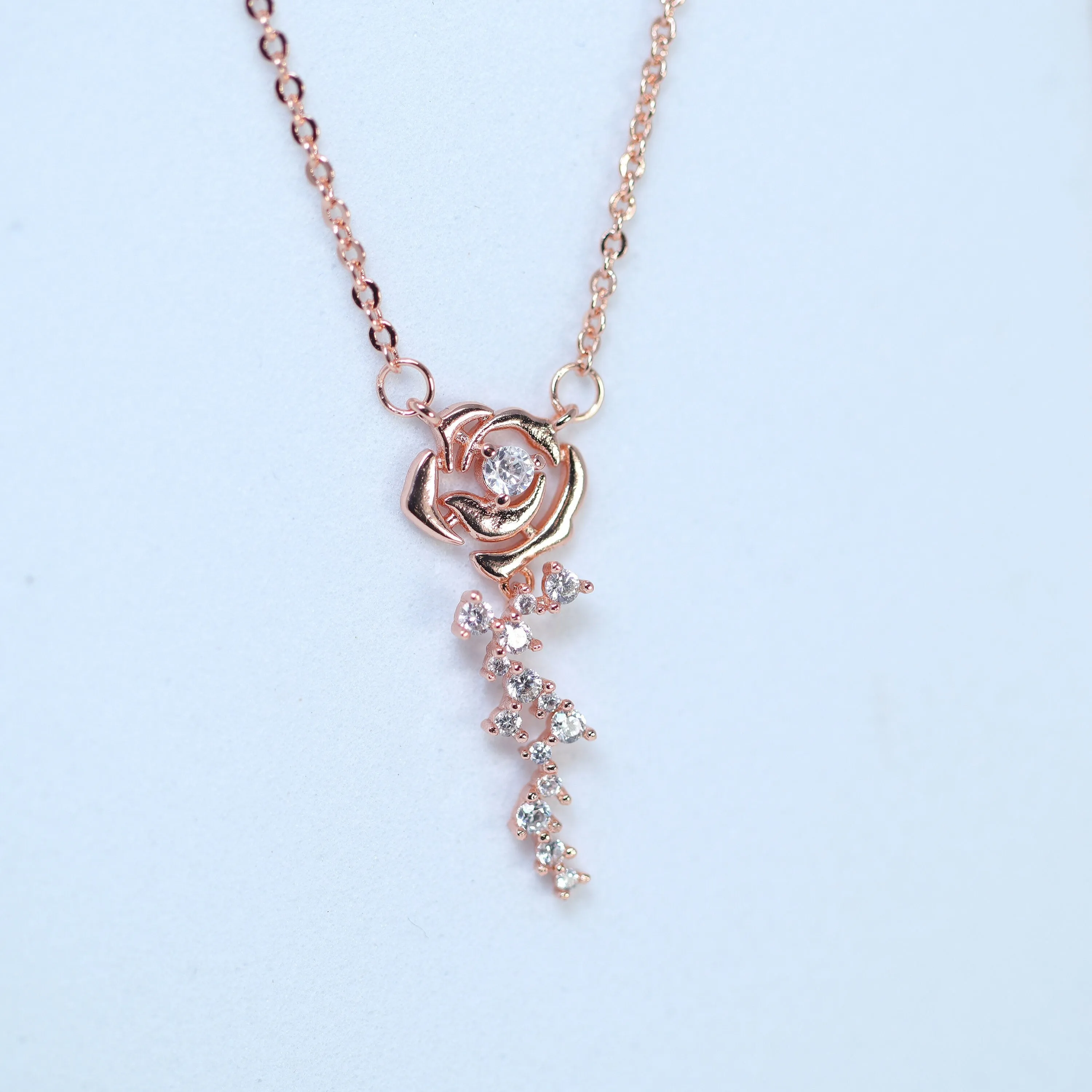 Swarovski Crystals Dainty Eternal Rose Necklace , Rose Day Gift, Gift For Her, Long Bridal Necklace, Bridesmaid Statement Cz Necklace.