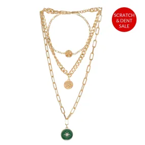 Teal Charm Link Gold Layered Necklace - Sample