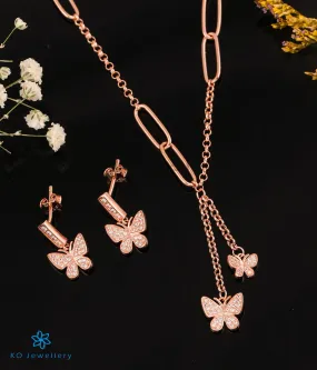 The Shining Butterflies Silver Rose-gold Necklace & Earrings