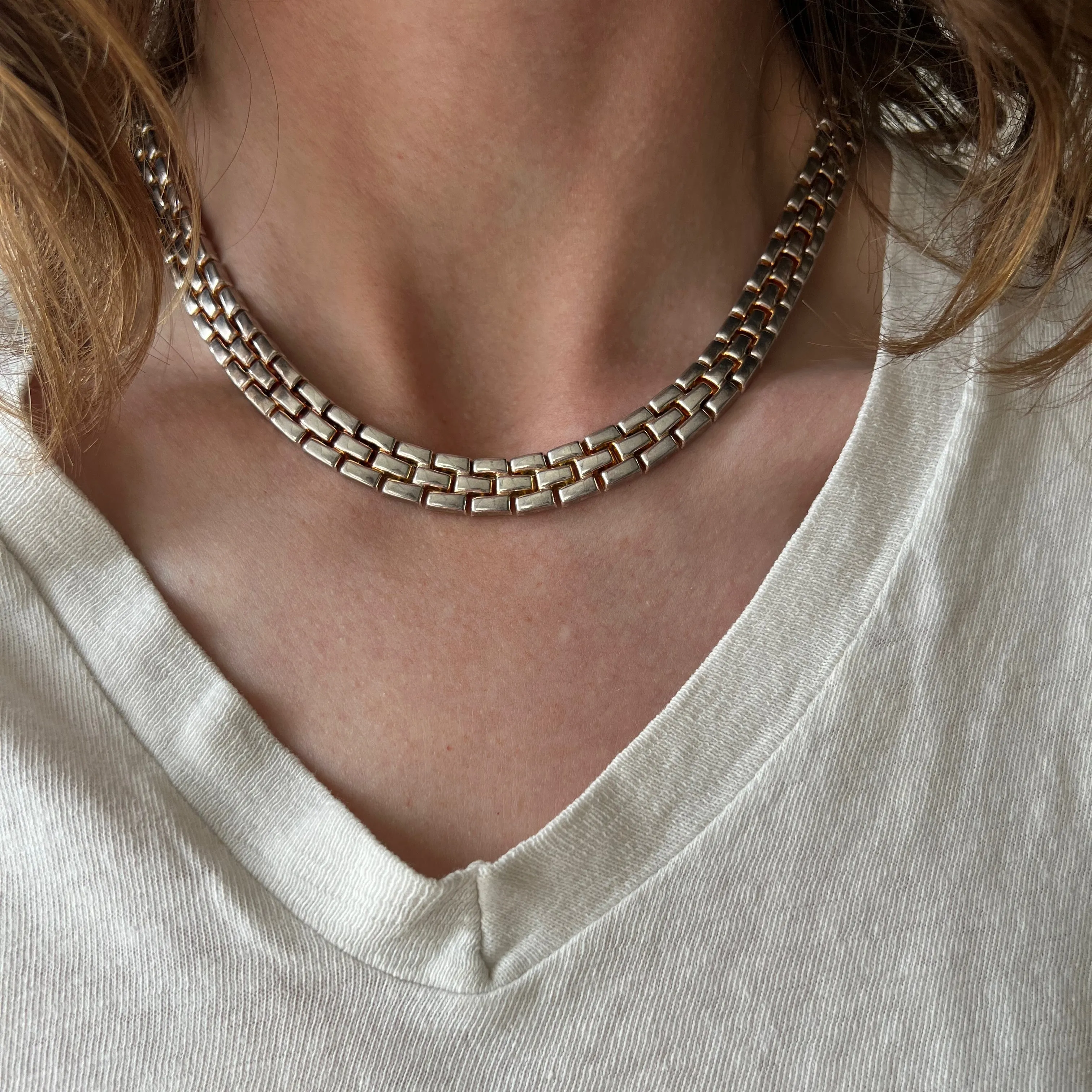 V I N T A G E // slinky like a panther / sterling silver panther link flat necklace / 17, 45g