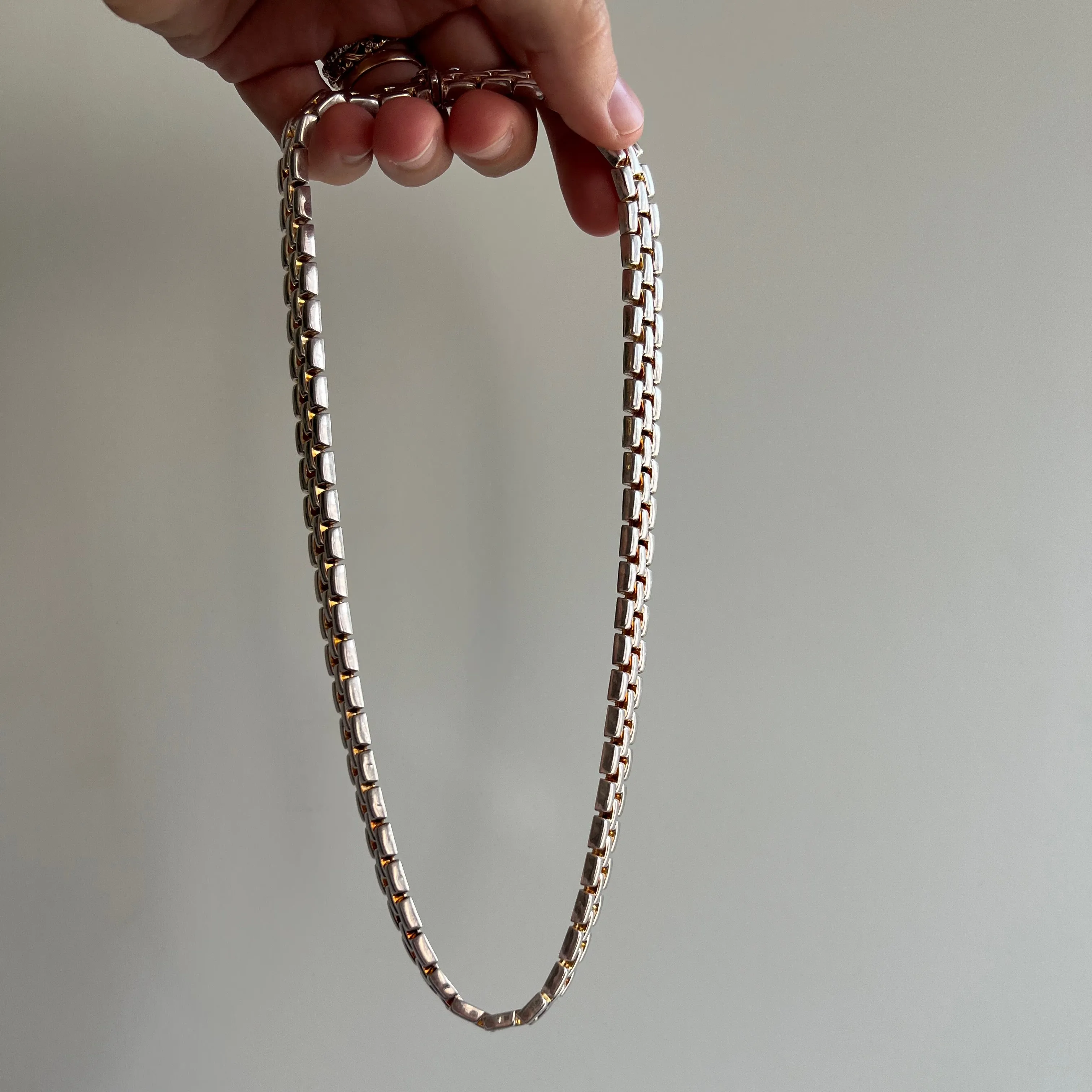 V I N T A G E // slinky like a panther / sterling silver panther link flat necklace / 17, 45g