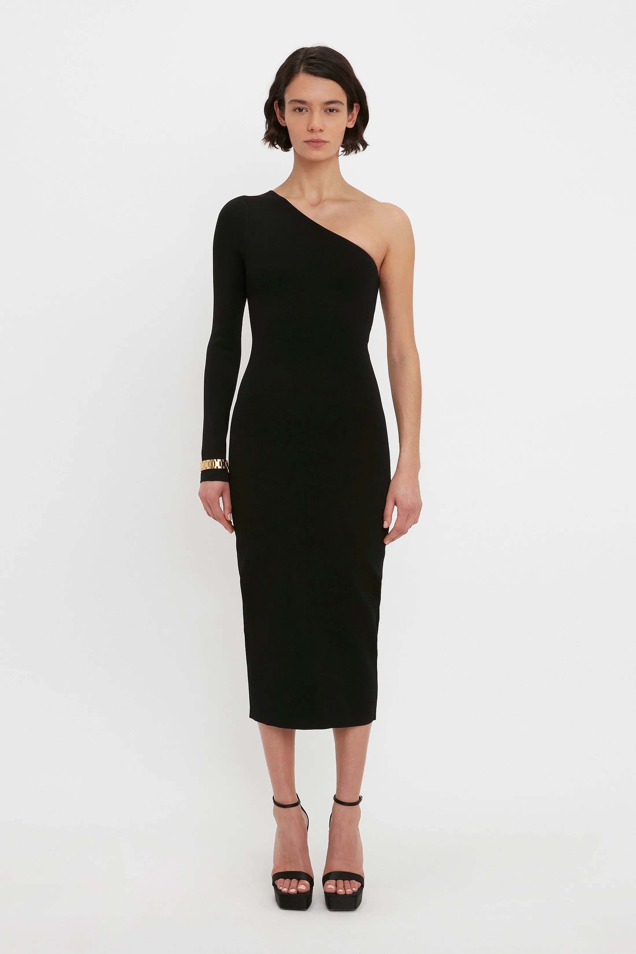 VB Body One Shoulder Midi Dress In Black