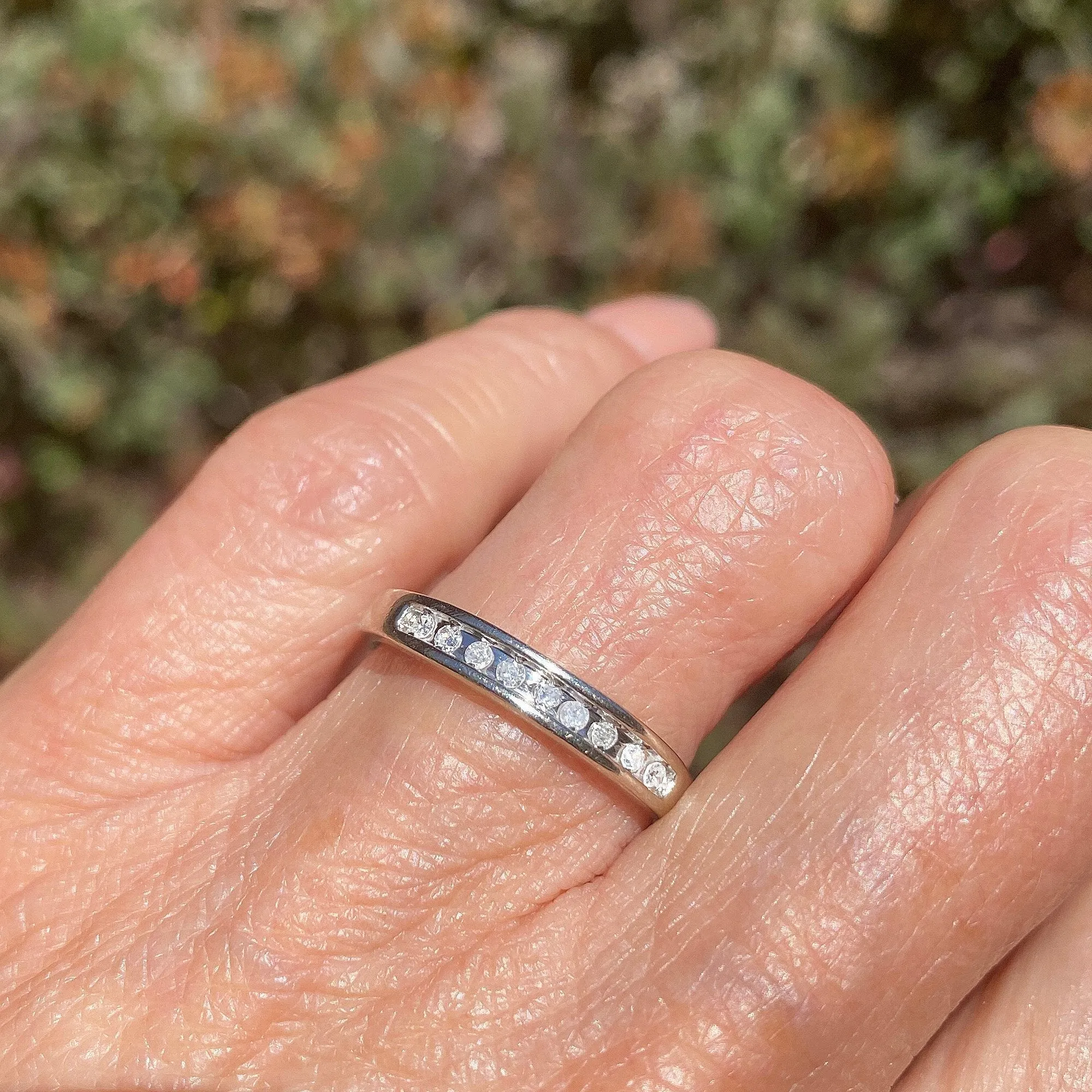 Vintage 10K White Gold Diamond Half Eternity Band Ring