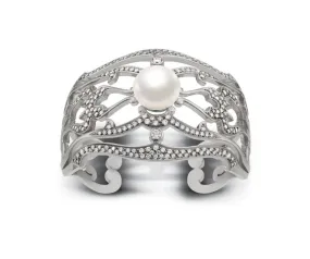 Vintage Inspired Pearl & Diamond Cuff Bangle