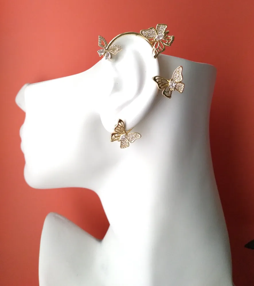 White Butterflies Ear Cuff